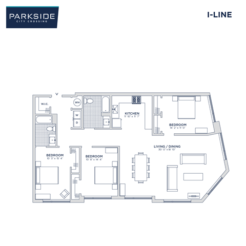 Floor plan for 3 beds, 2 baths, 1573 sqft